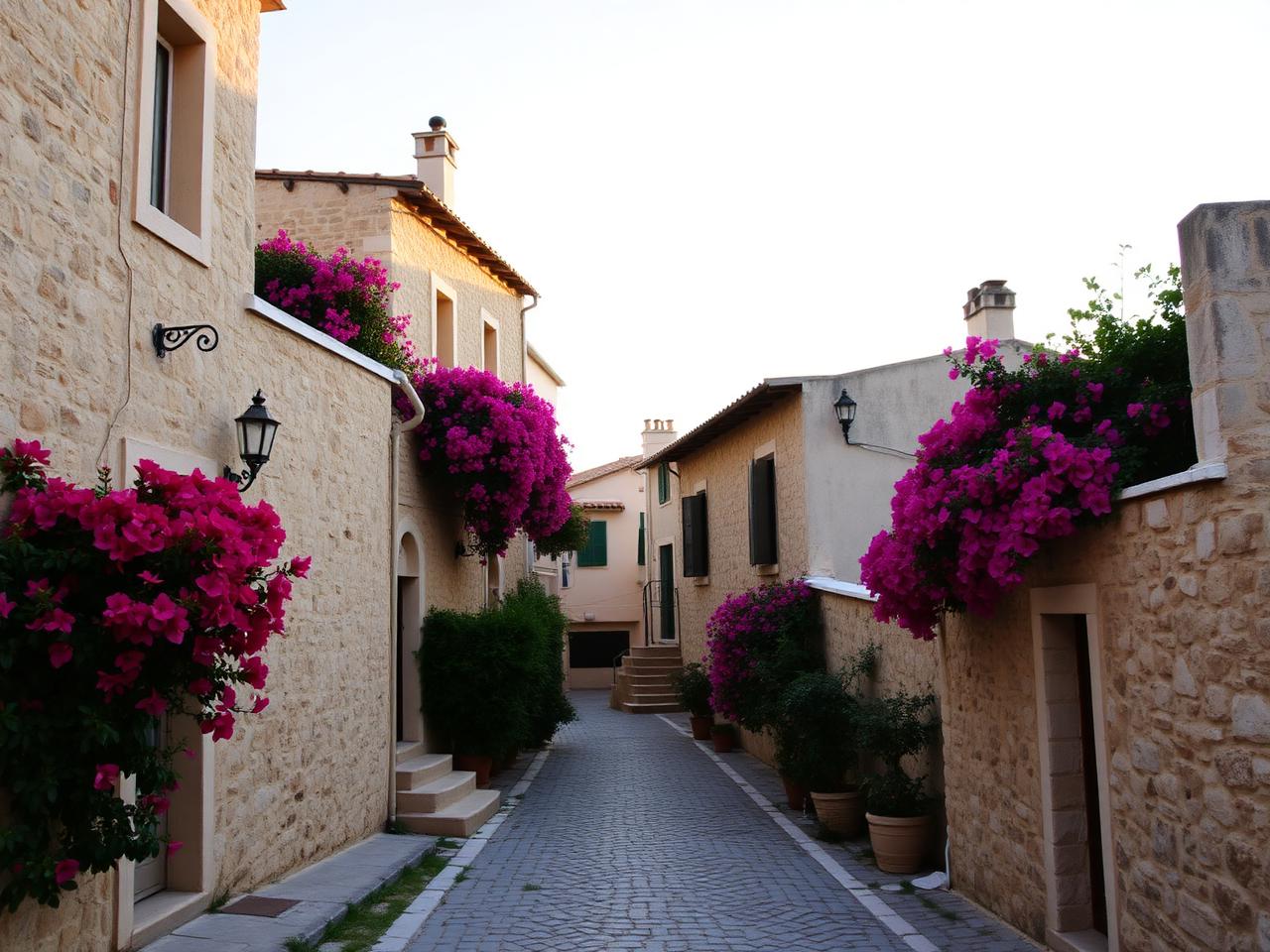 Cypriot village with bougainvillea